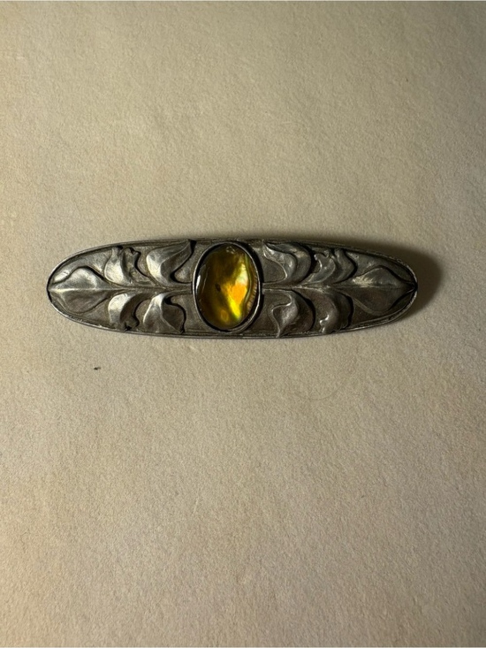 Vintage Silver Bar Pin with Shell Cabochon